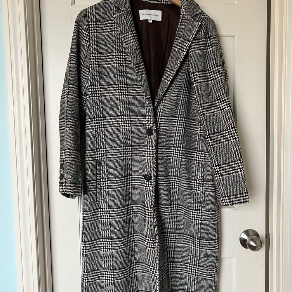 Cupcakes and Cashmere Women's Gray and Green Plaid Coat M